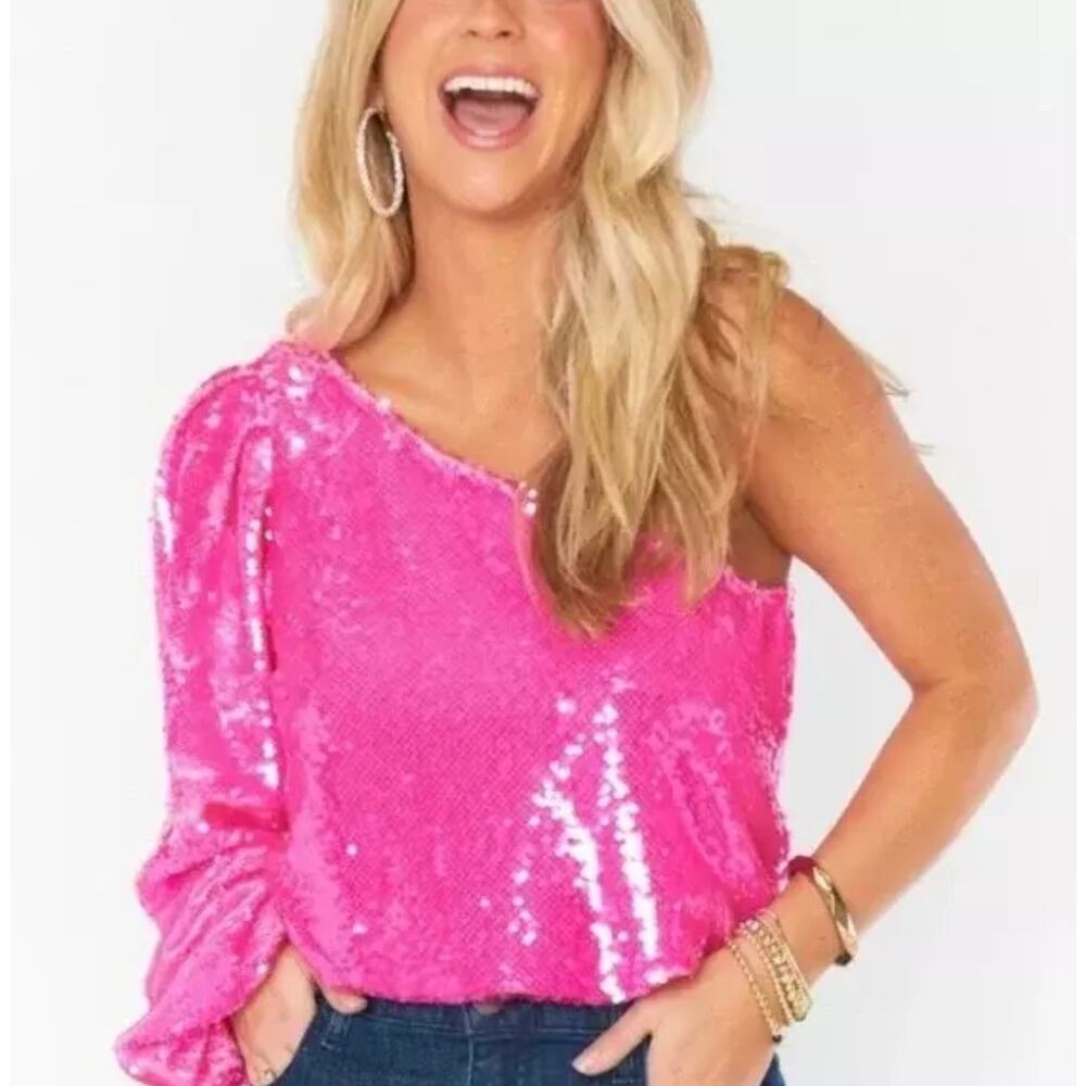 NWT Show Me Your Mu Mu Pink Sequin One Shoulder Glam Top Size S